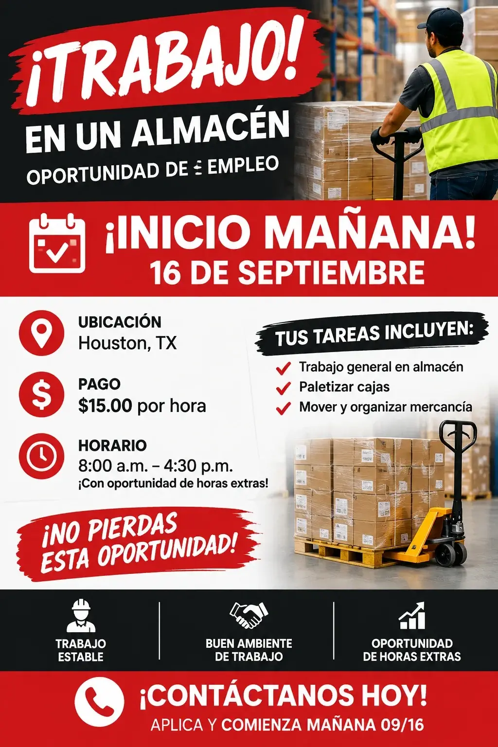 TRABAJO DISPONIBLE EN HOUSTON DE LABOR GENERAL