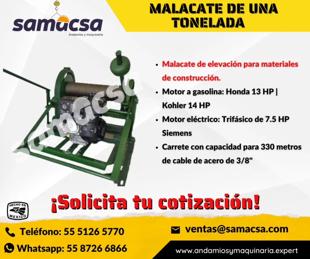 MALACATE DE 1 TONELADA | MAYOR RENDIMIENTO, MENOS ESFUERZO