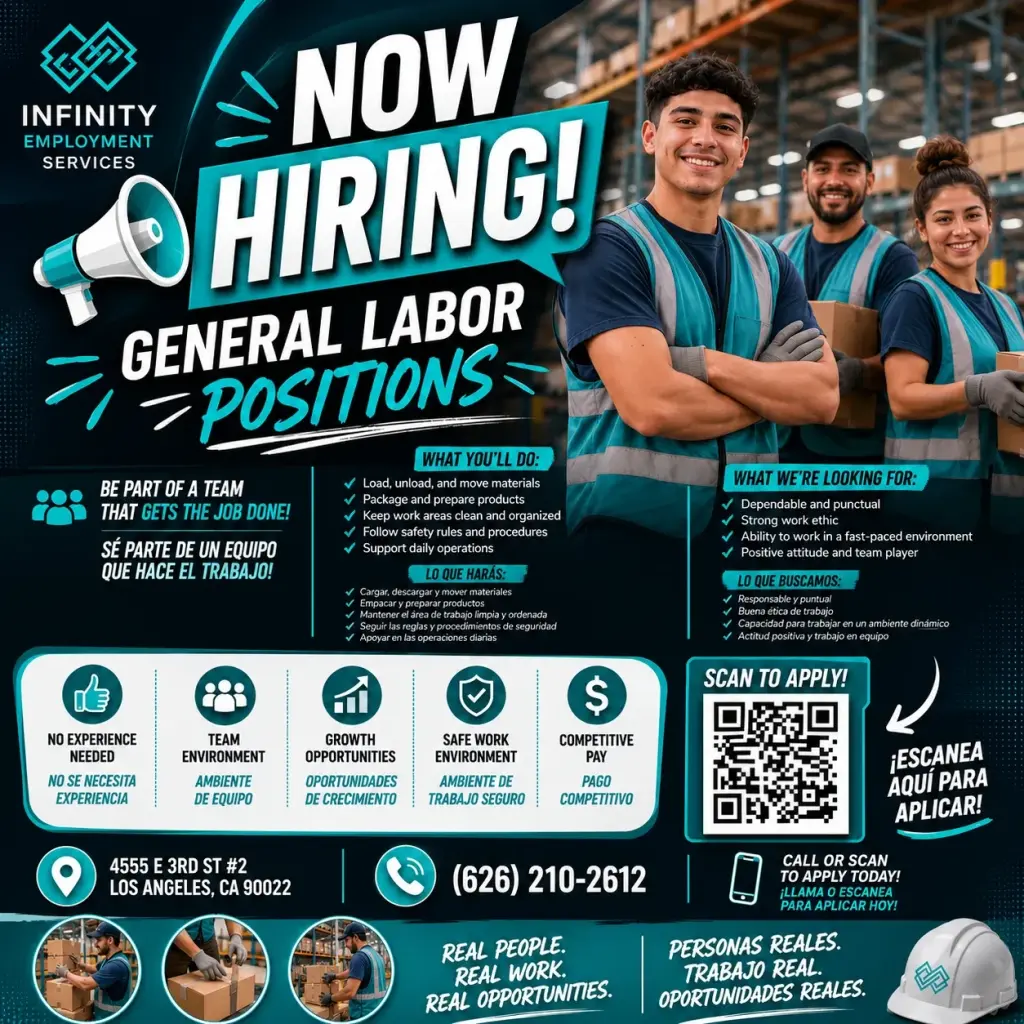 WAREHOUSE & GENERAL LABOR POSITIONS | POSICIONES DE MANO DE OBRA GENERAL