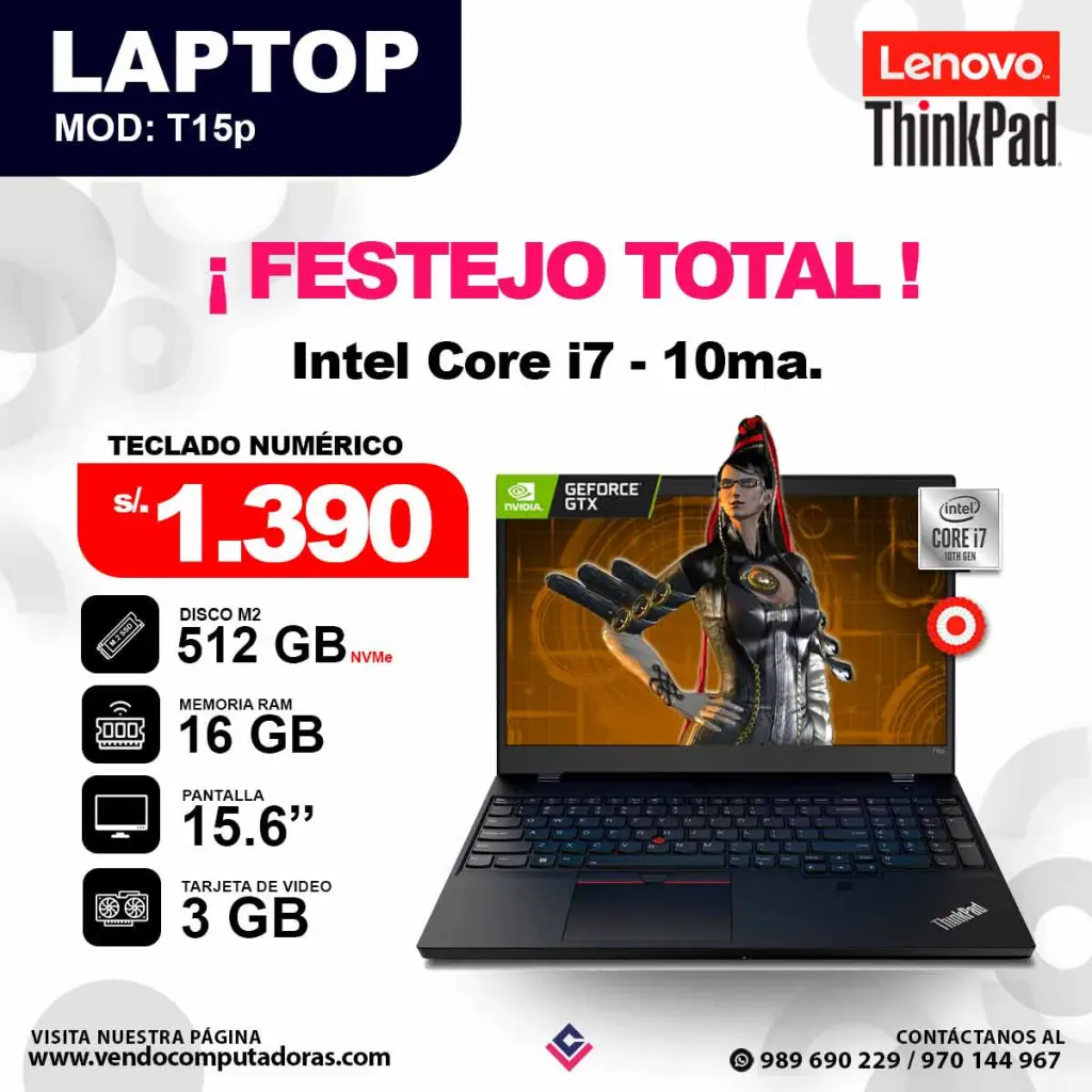 Laptop T15p core i7 - 10ma