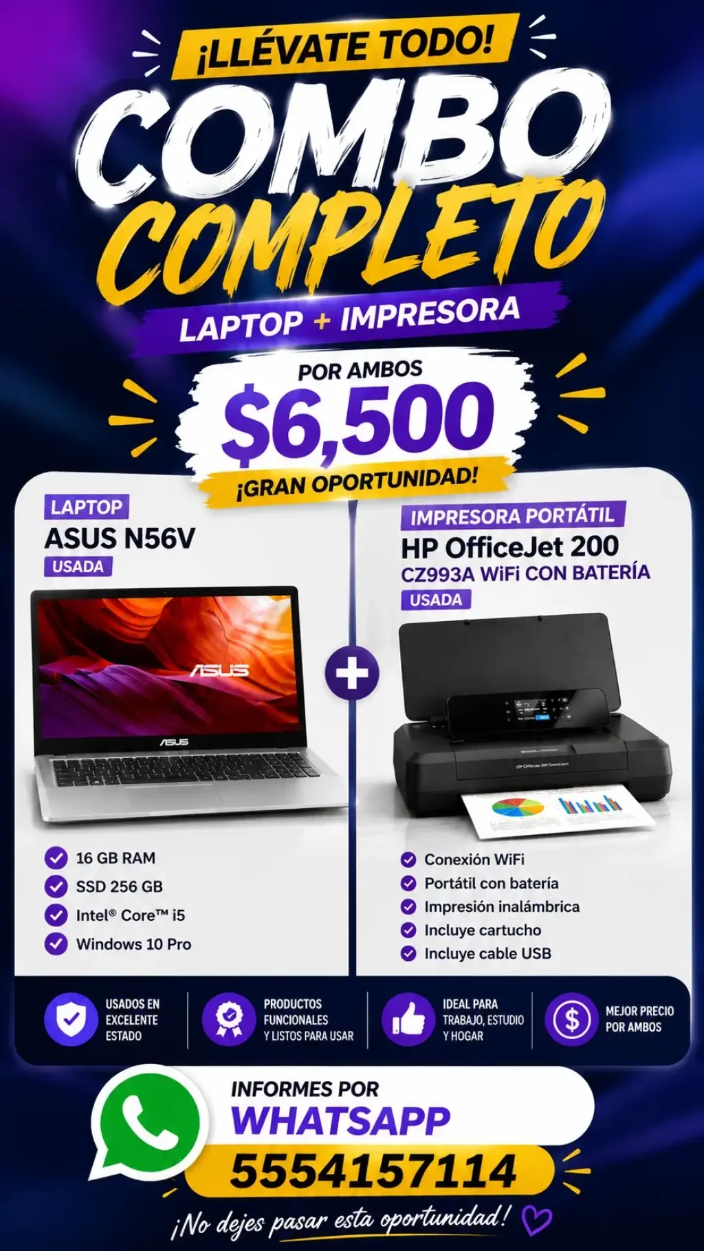 ¡Combo Completo de Laptop y Impresora en Venta!