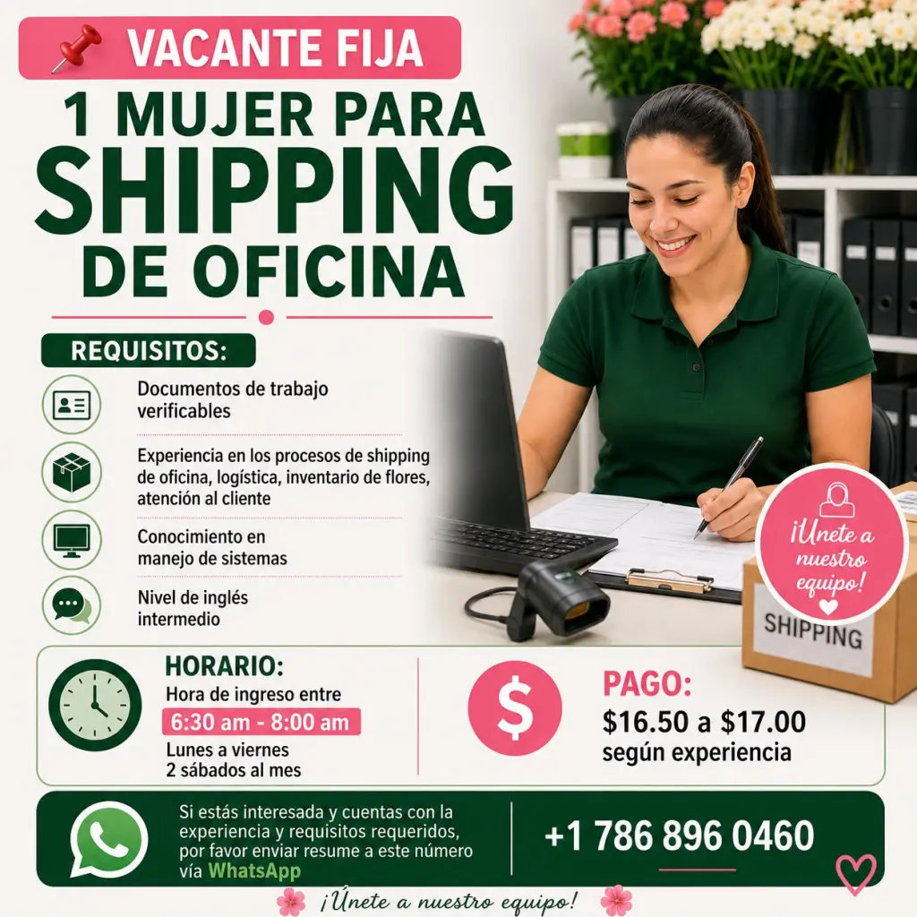 Mujer para trabajar en shipping de oficina