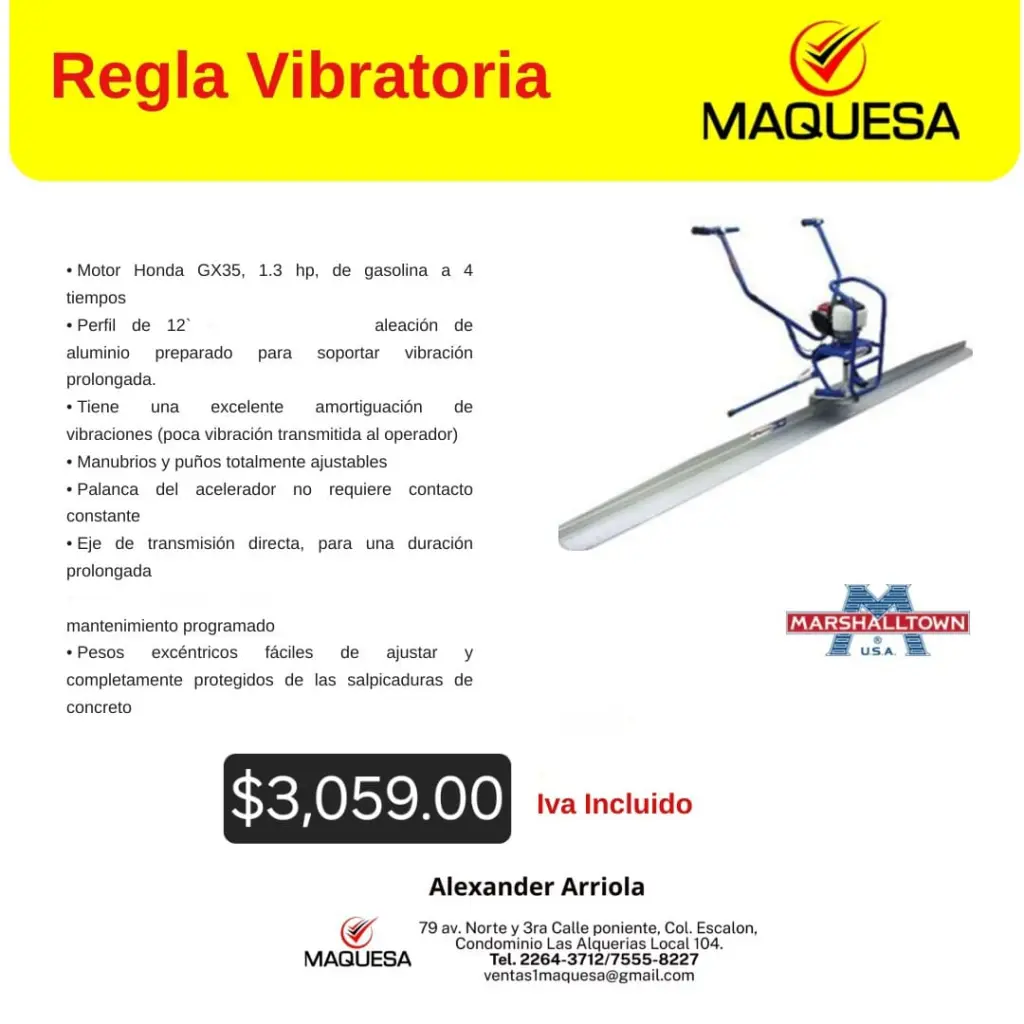 Regla vibratoria MARSHALLTOWN-HONDA perfil de 12 Pies.