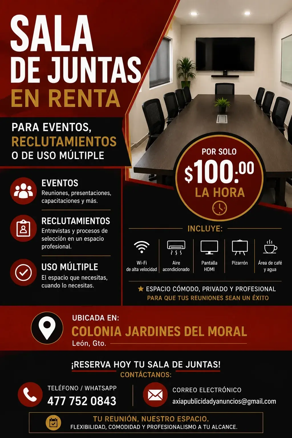 Un espacio profesional para cada reunión importante.