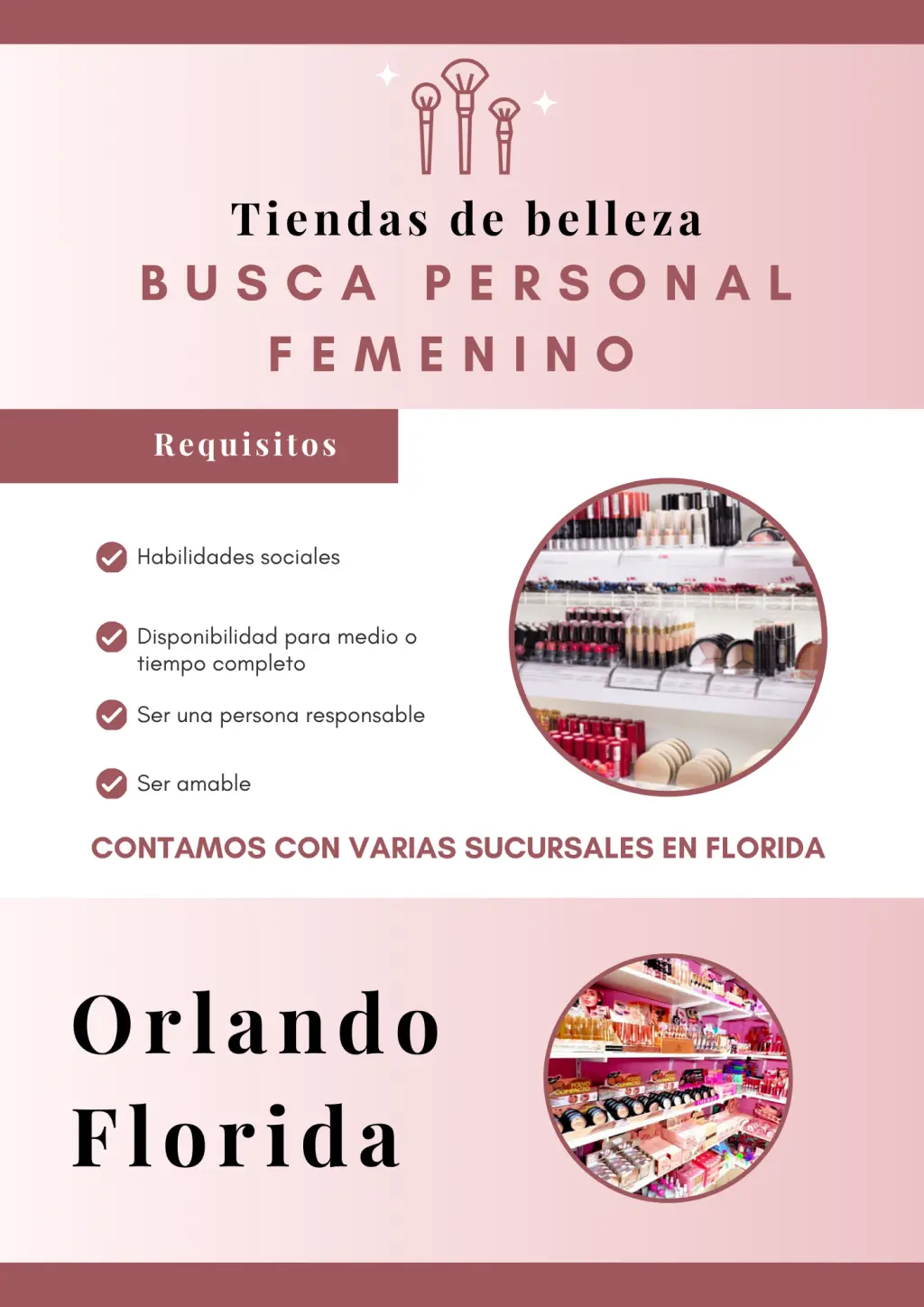 Se busca personal femenino para varias tiendas de belleza (KISSIMMEE FL)