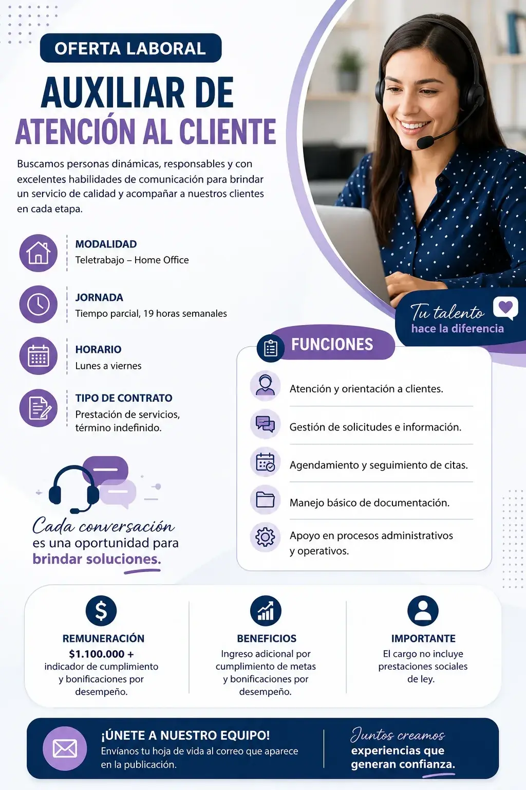 OFERTA LABORAL – AUXILIAR DE ATENCIÓN AL CLIENTE