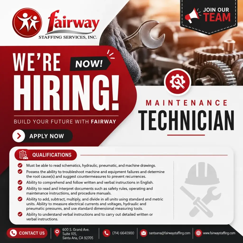 We're Hiring: Maintenance Technician
