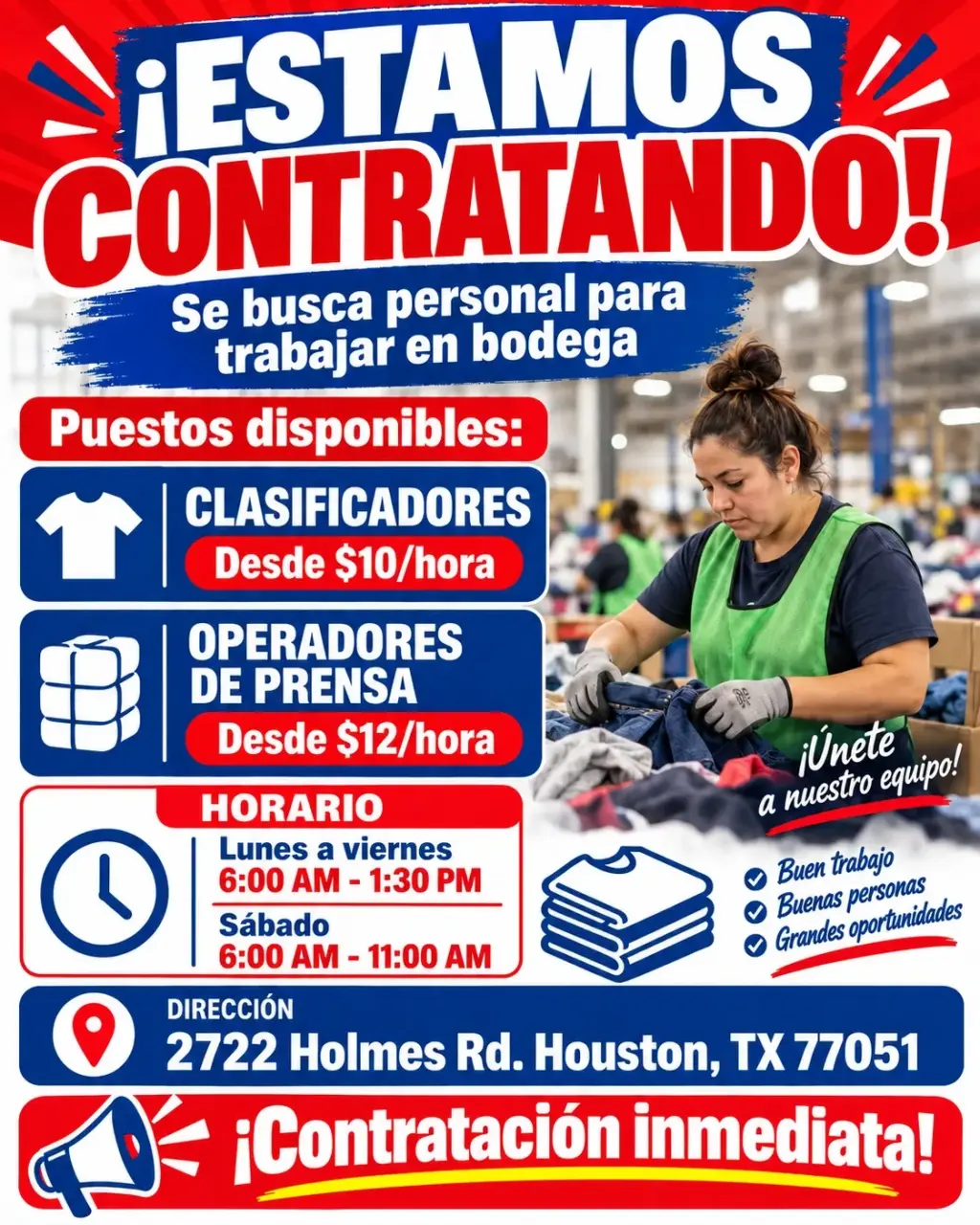 ¡Estamos contratando de inmediato - Houston, TX 🚨
