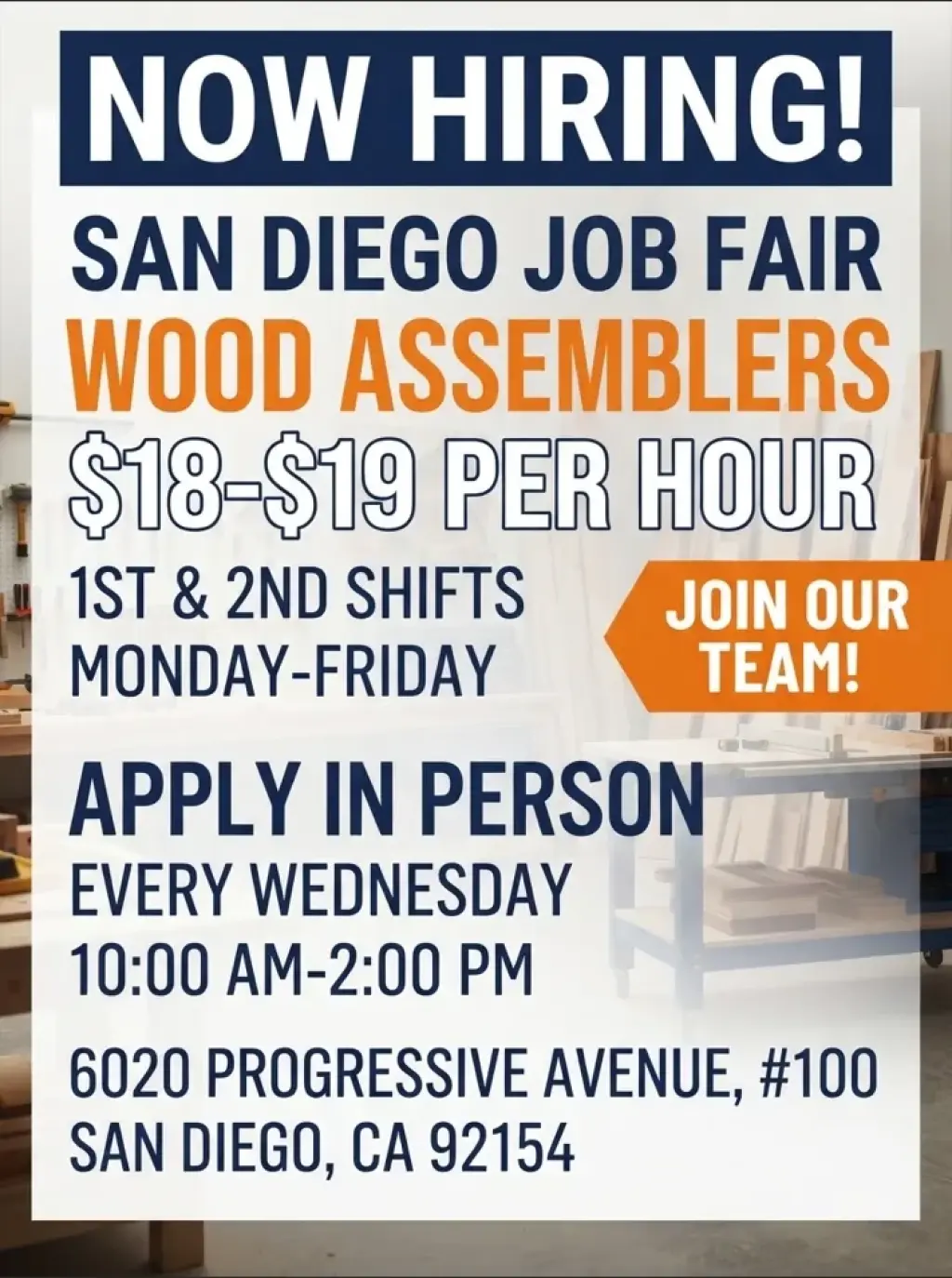Job Opportunity: Wood Assemblers Needed in San Diego