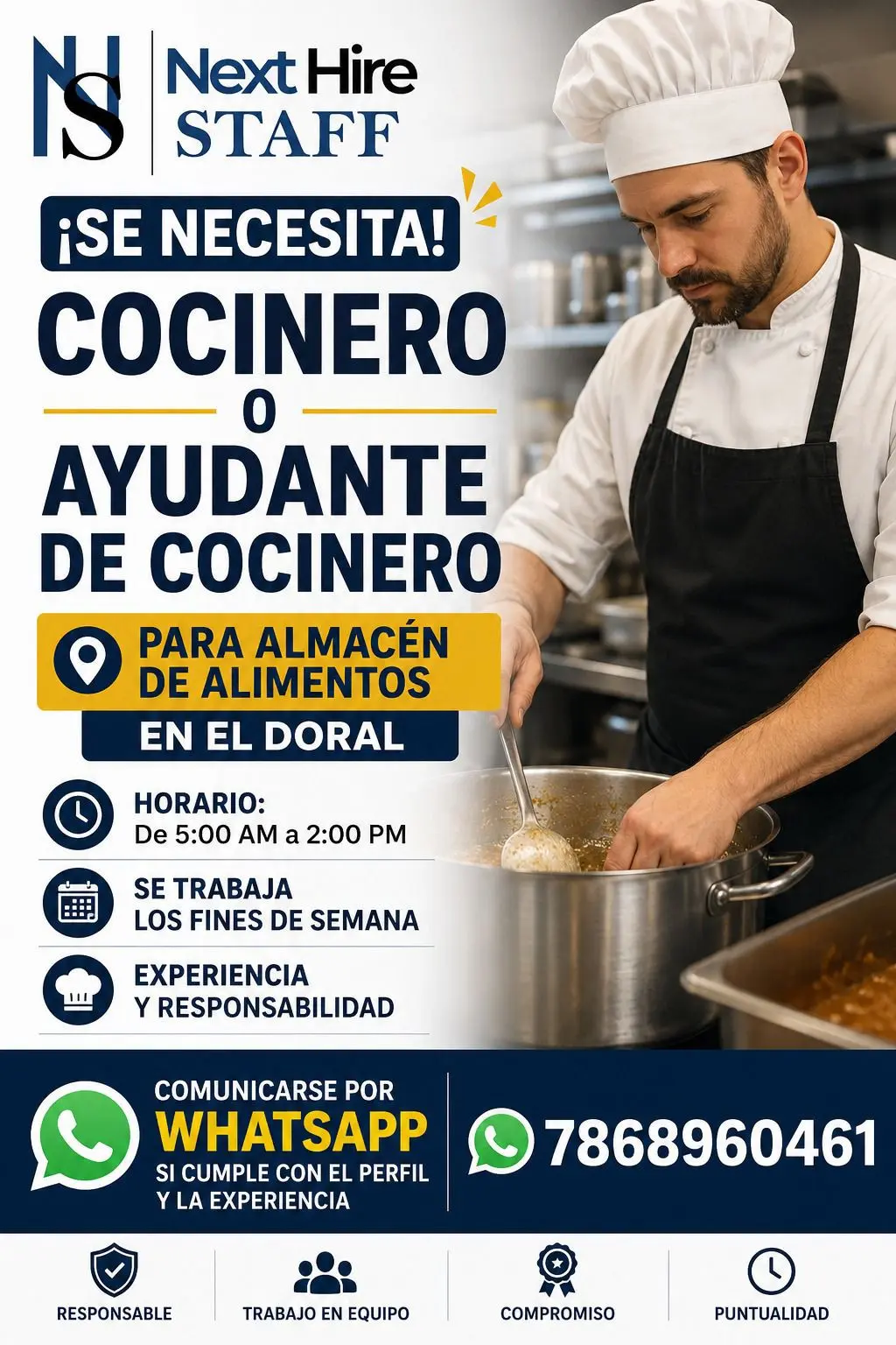 SE BUSCA COCINERO/A PARA ALMACEN DE ALIMENTOS EN DORAL