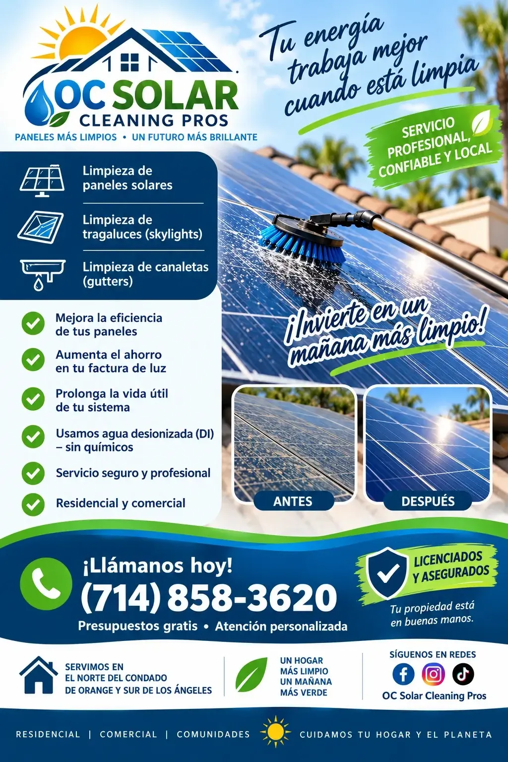 ¡MANTÉN TUS PANELES SOLARES LIMPIOS Y FUNCIONANDO AL MÁXIMO!