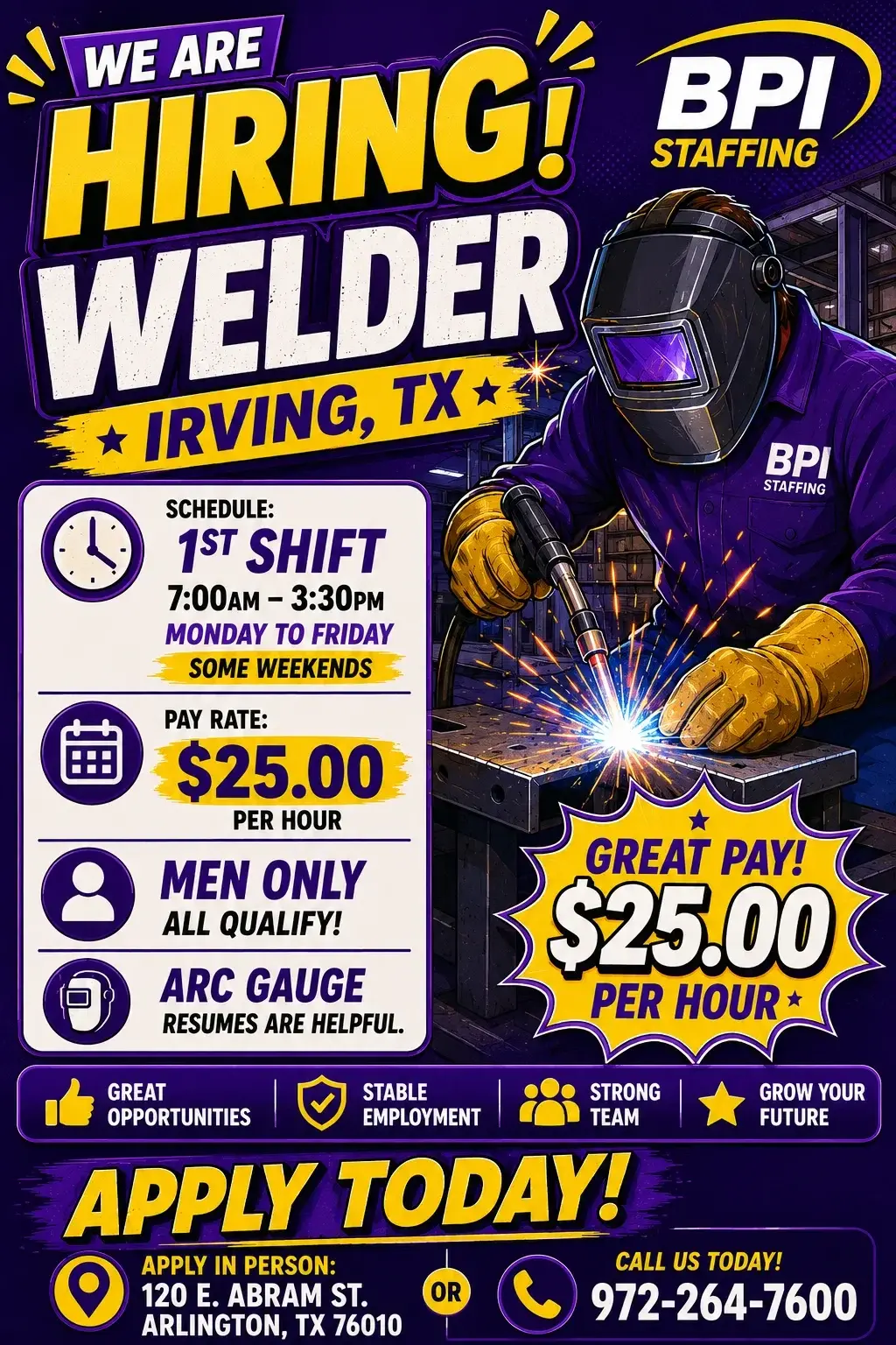 Hiring Welders position in Irving, TX