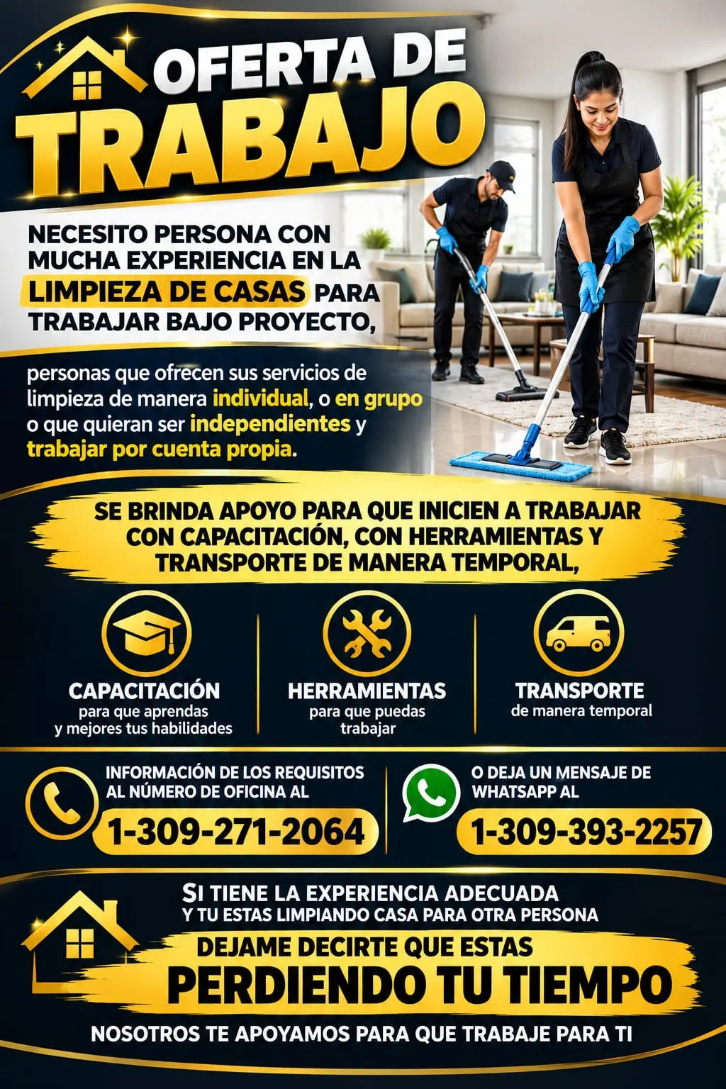 OFERTA DE TRABAJO DE LIMPIEZA DE CASAS