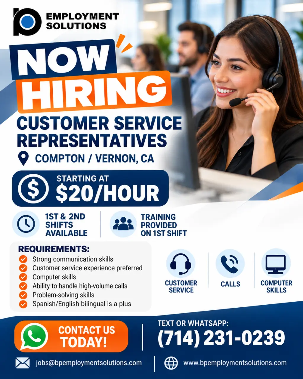 NOW HIRING CUSTOMER SERVICE REPRESENTATIVES