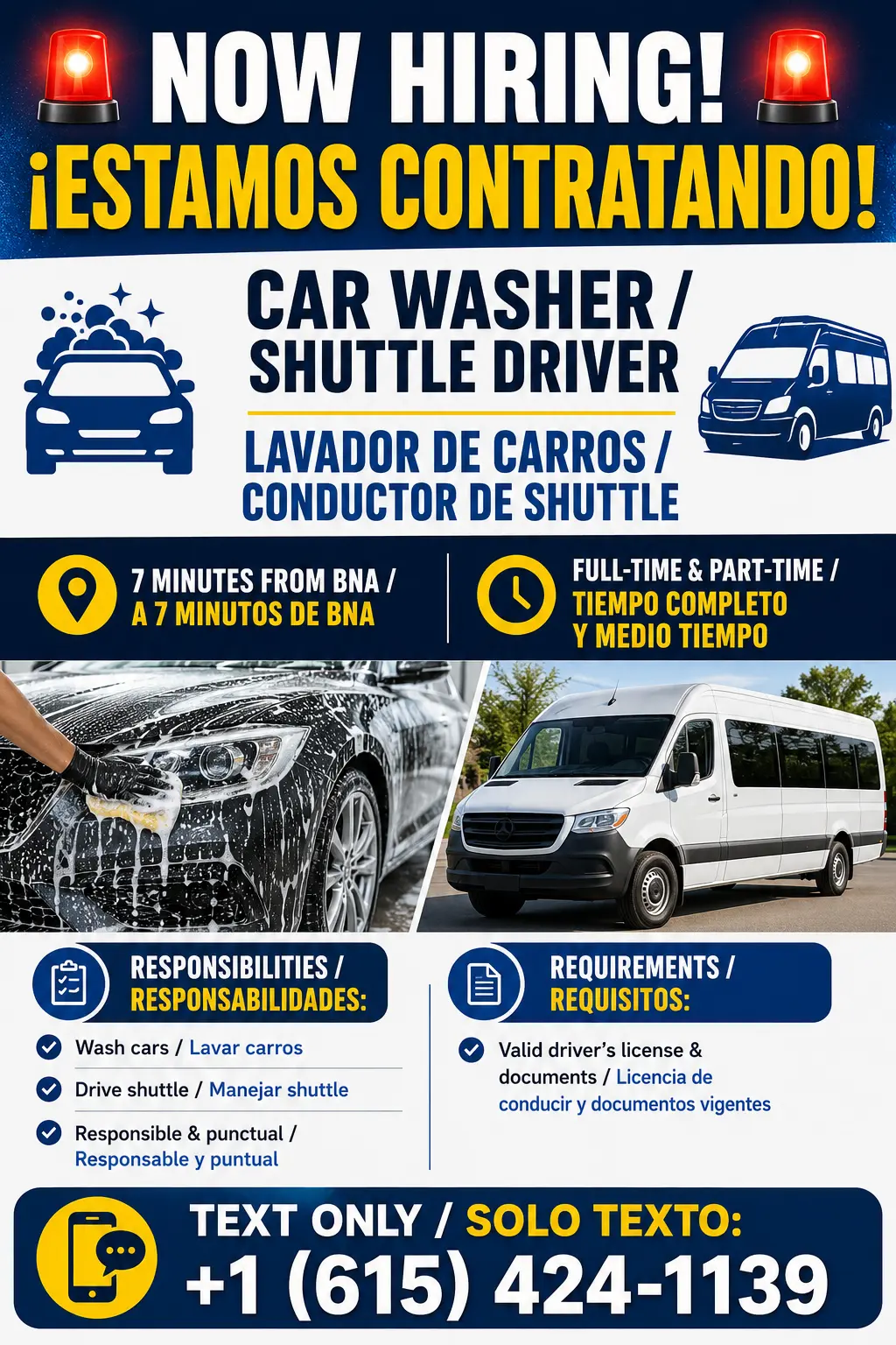 Se Busca Lavador de Carros / Conductor de Shuttle