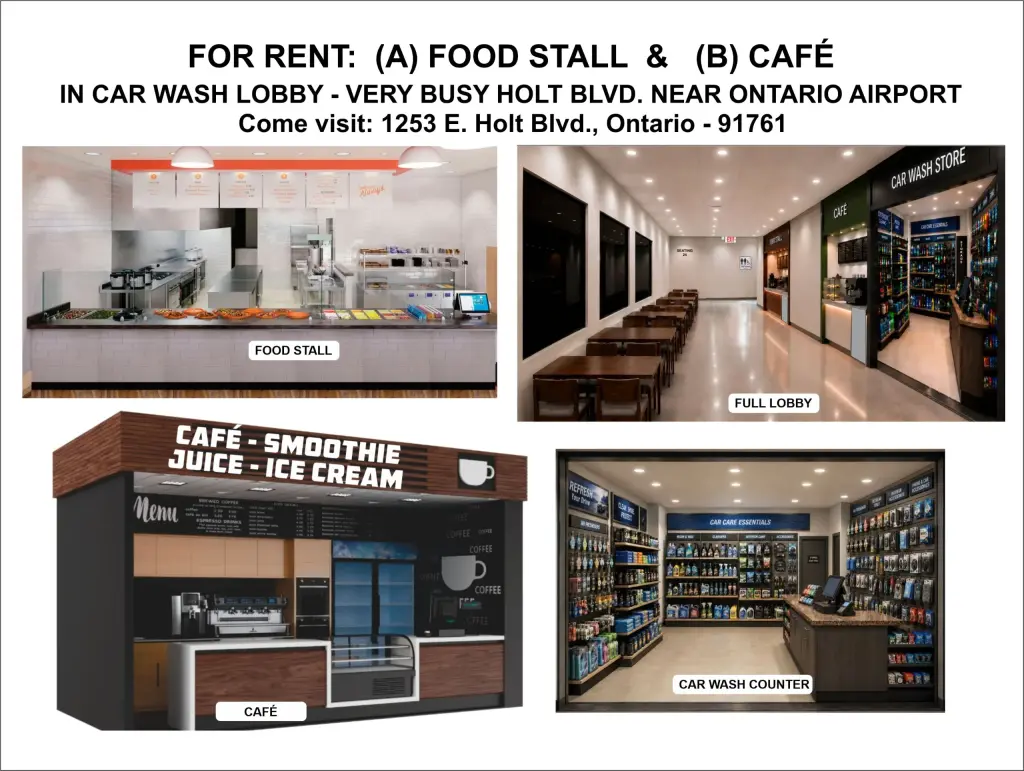 Puesto de Comida y Café en Renta Cerca del Aeropuerto de Ontario