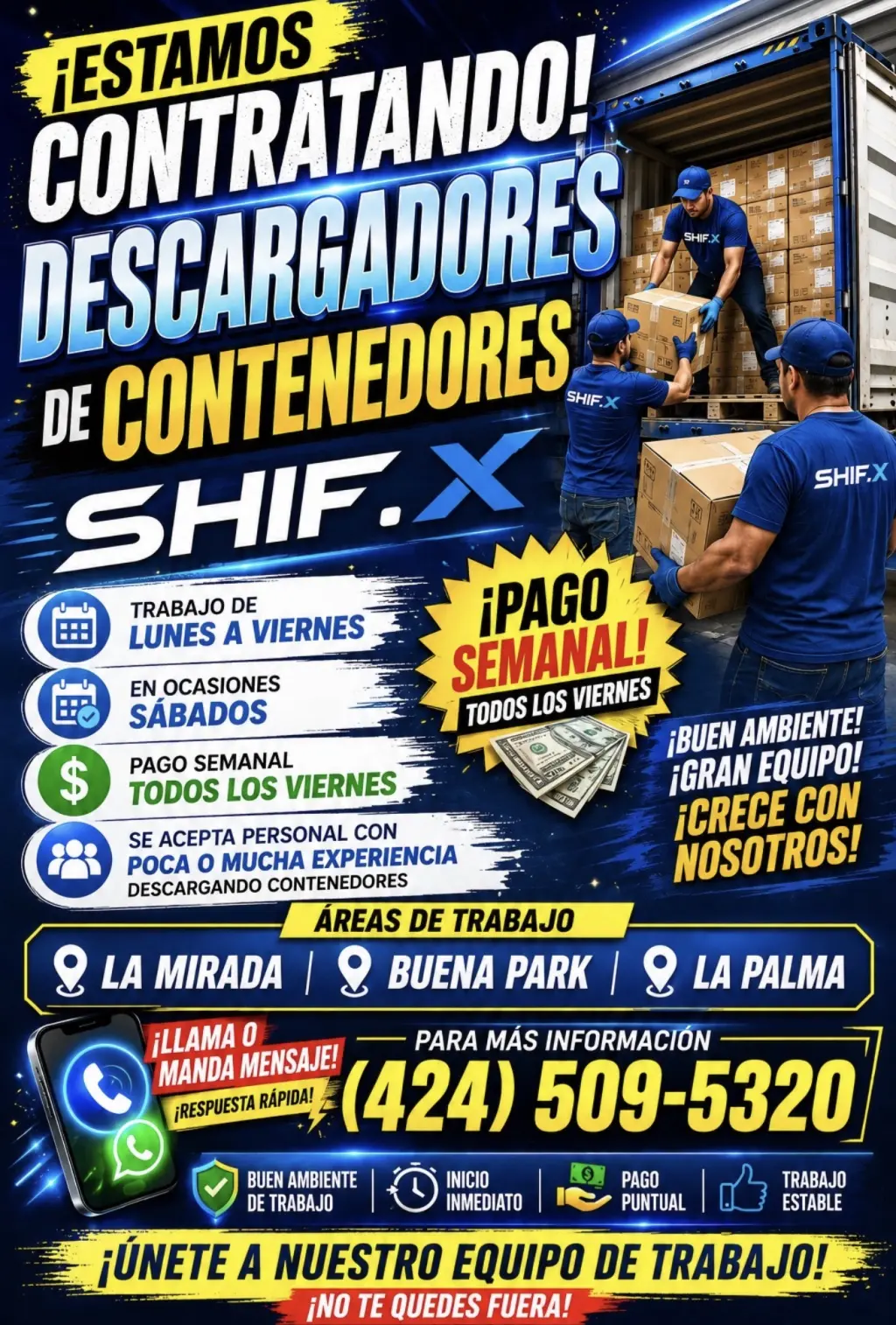 ¡Contratando Descargadores de Contenedores - Pago Semanal!