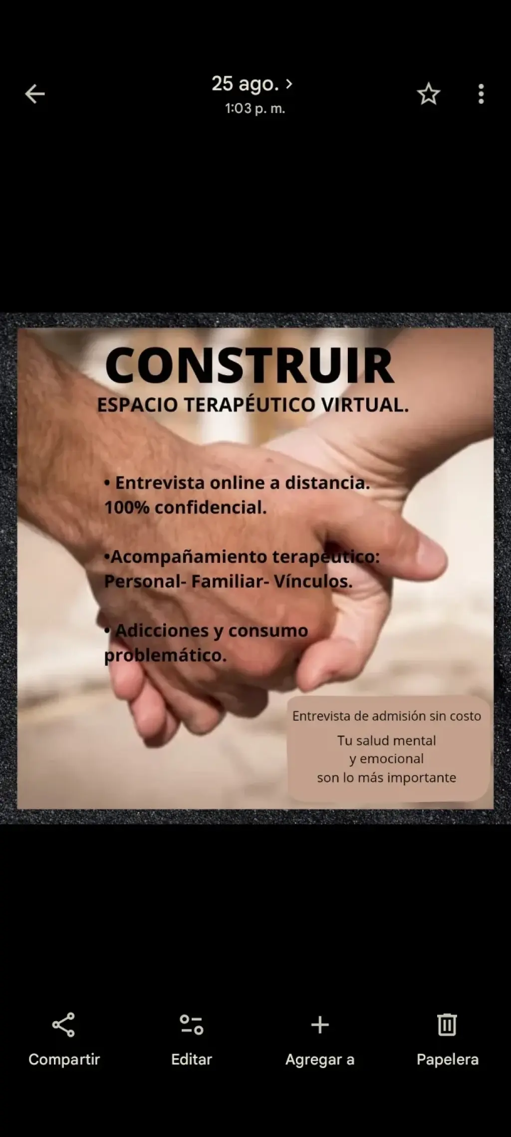 Espacio Terapéutico online a distancia.