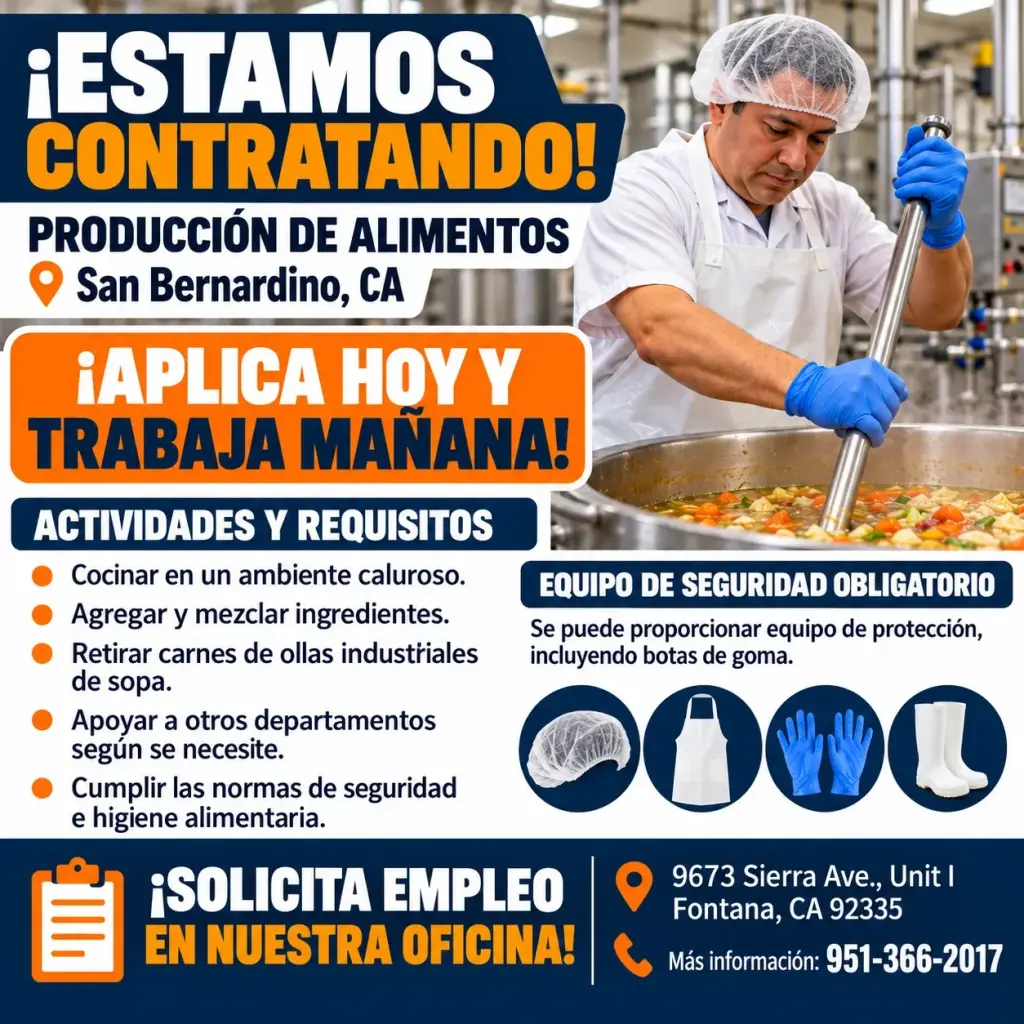 Oportunidades de Empleo en Producción de Alimentos en San Bernardino, CA