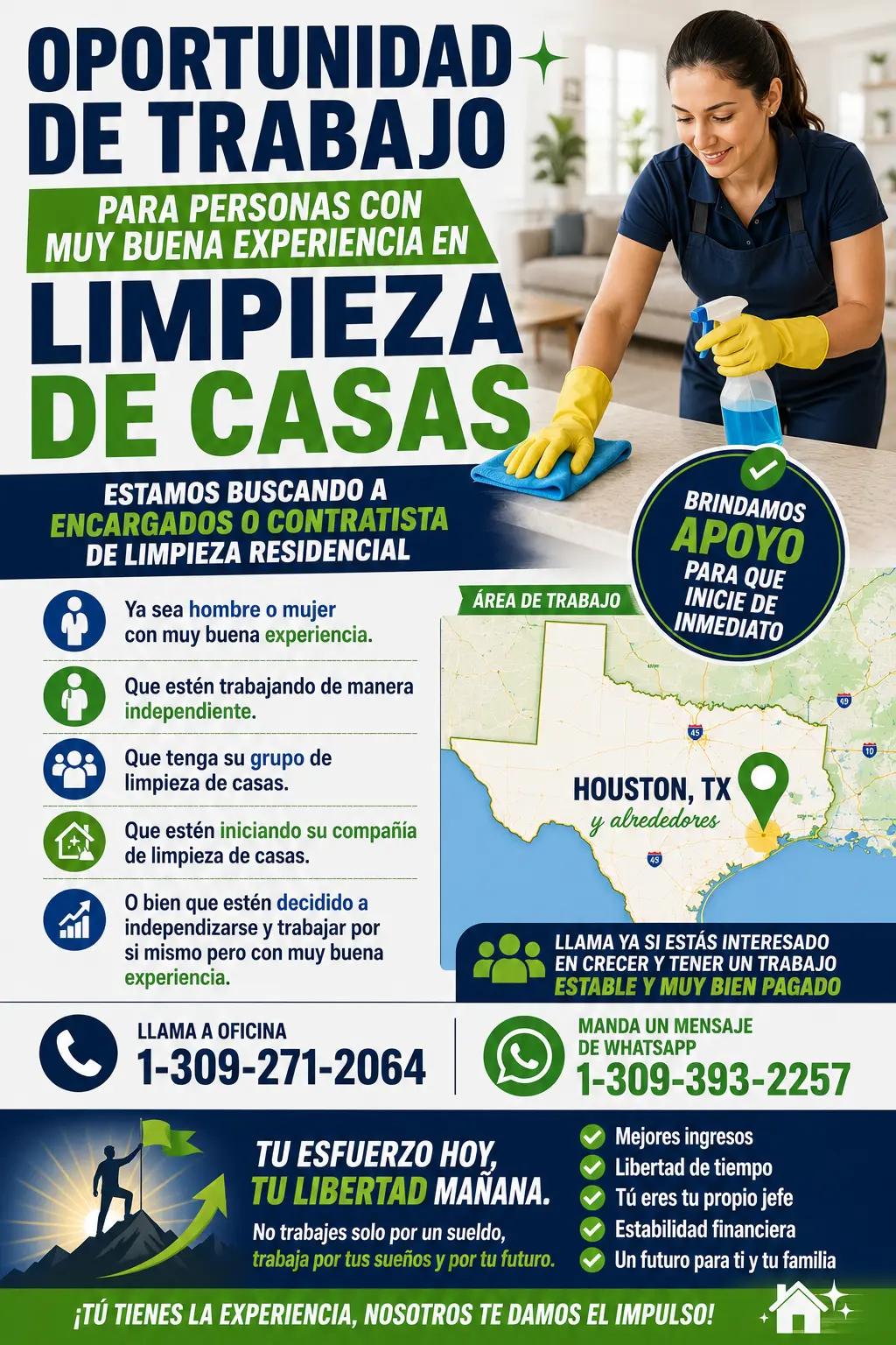 Cuentas con experiencia en limpieza y deseas trabajar puedes llamar