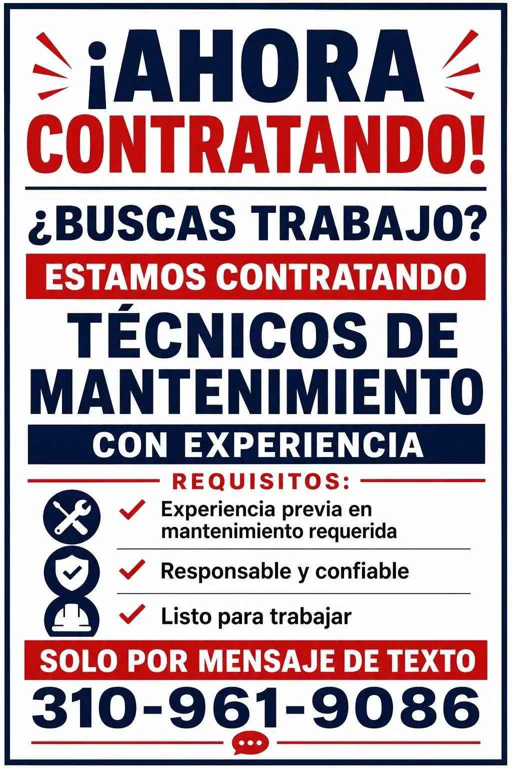Técnicos de mantenimiento para contratación inmediata
