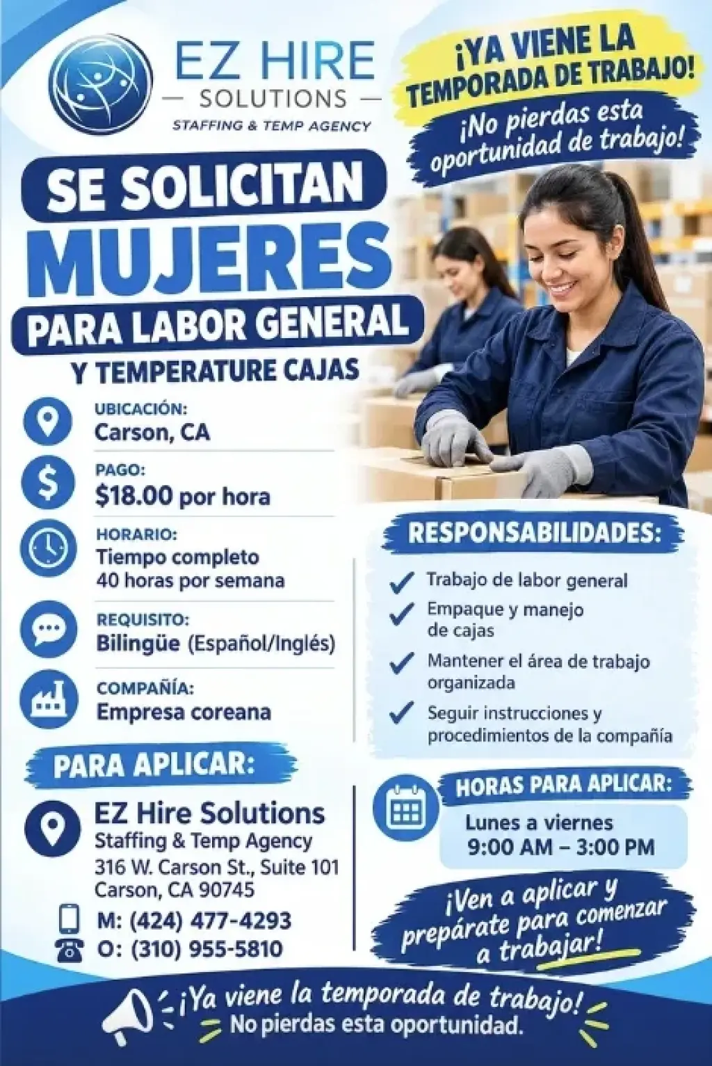 Empacadoras/Sorteadoras- Long Beach/Carson $18.00