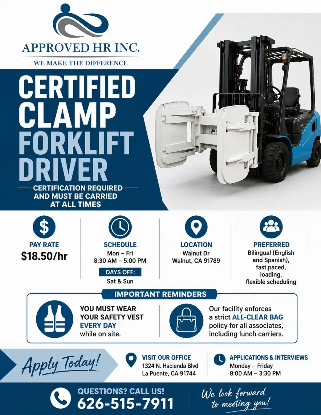 Manejador de Forklift Clamp