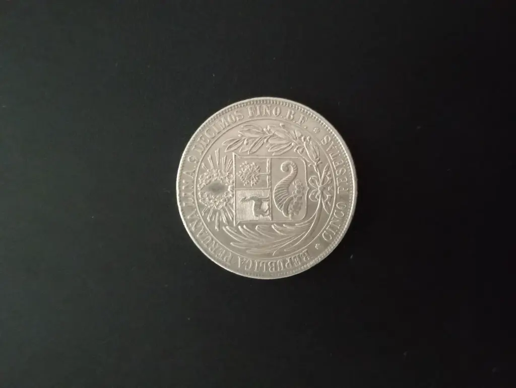 Moneda de colección 5 Pesetas Inca de plata Perú 1880