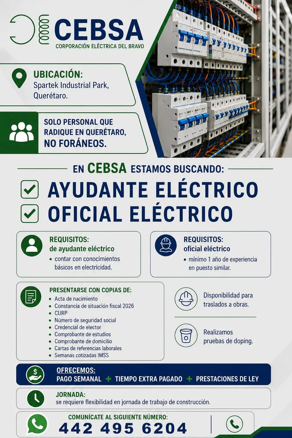 Vacantes de Oficiales y Ayudantes Electricistas.