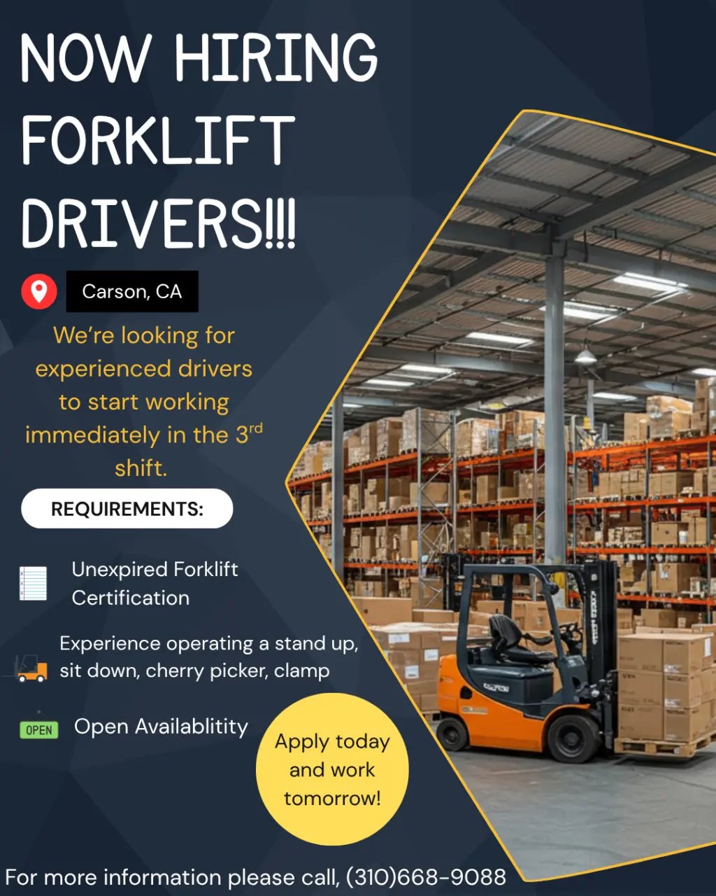 Now Hiring Forklift Drivers - Join Our Team!