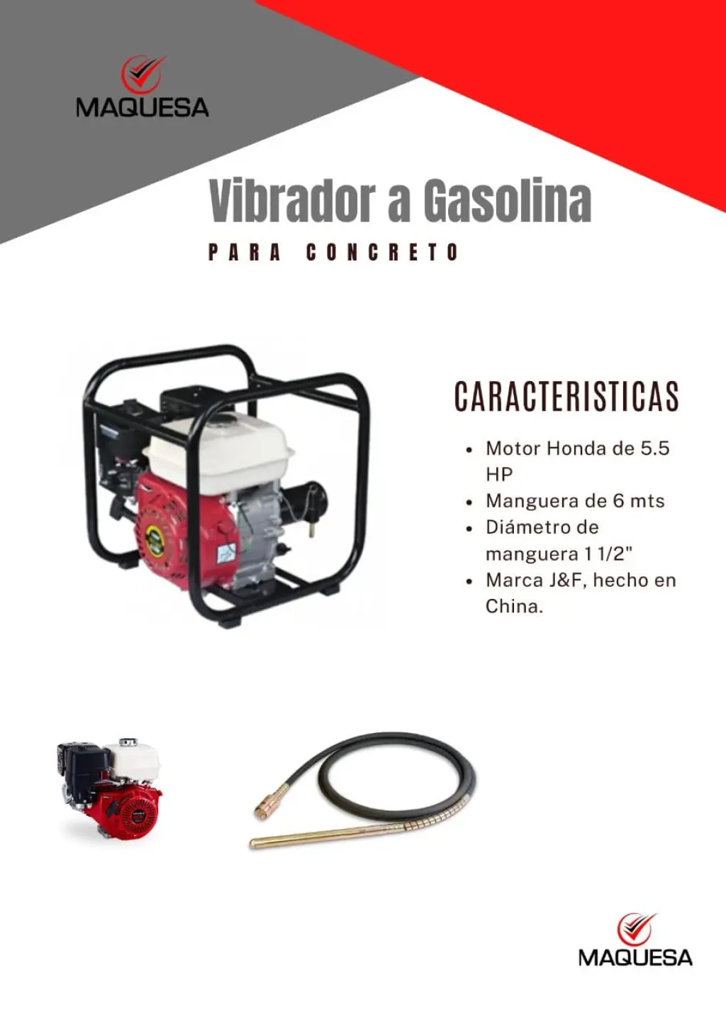 Vibrador para concreto JF-Motor HONDA GX160 de 5.5 hp.