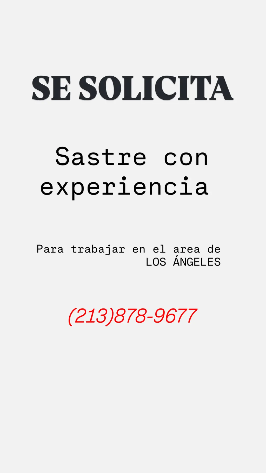 Se solicita SASTRE