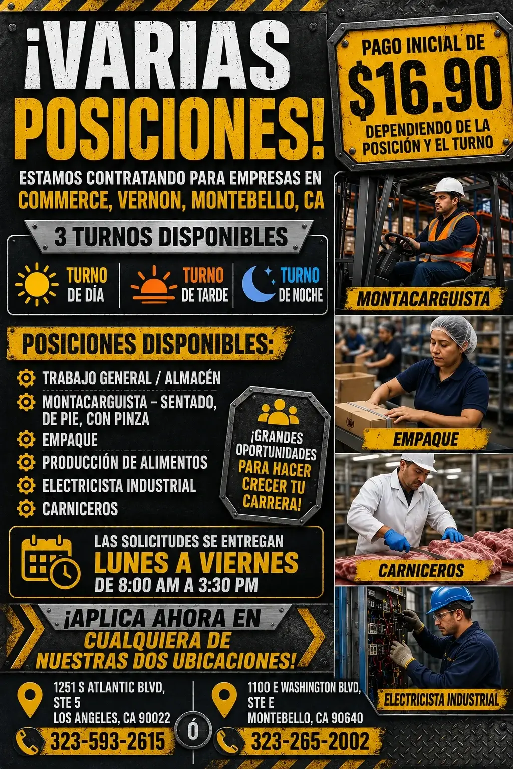Various General Labor Positions in Commerce, Vernon, Montebello, CA