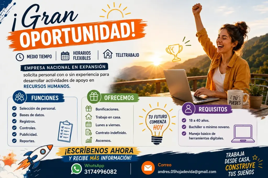 ¡Gran Oportunidad! Medio Tiempo | Horarios Flexibles | Teletrabajo