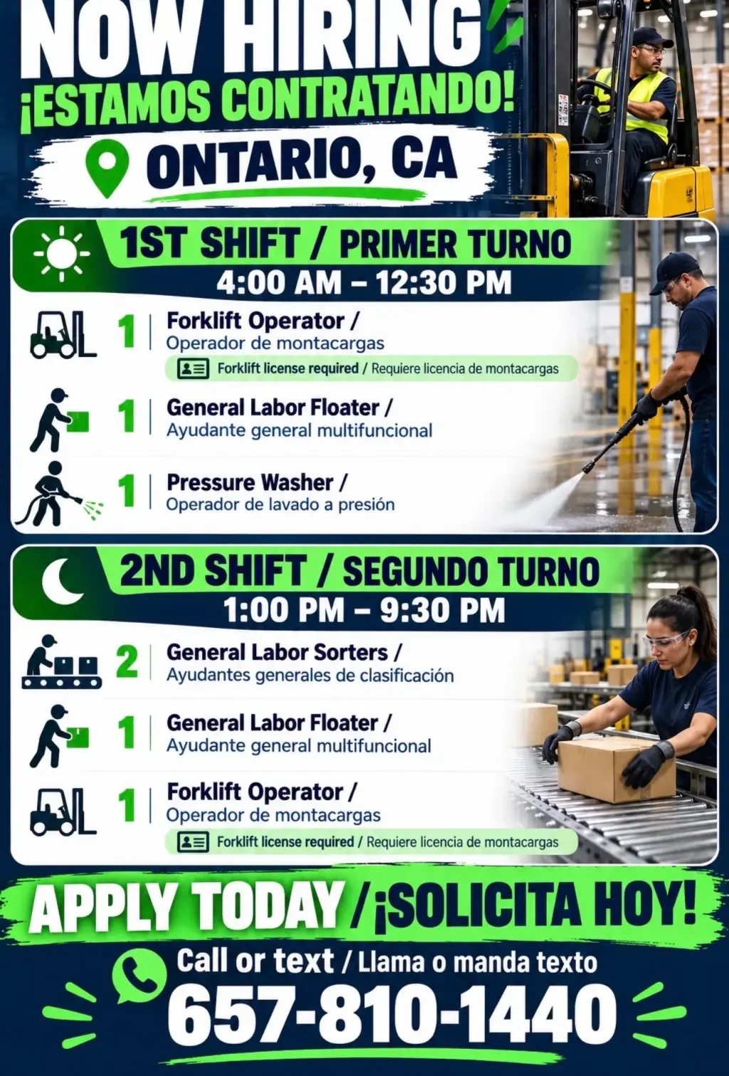 Now Hiring/Forklift and General Labor- In Ontario