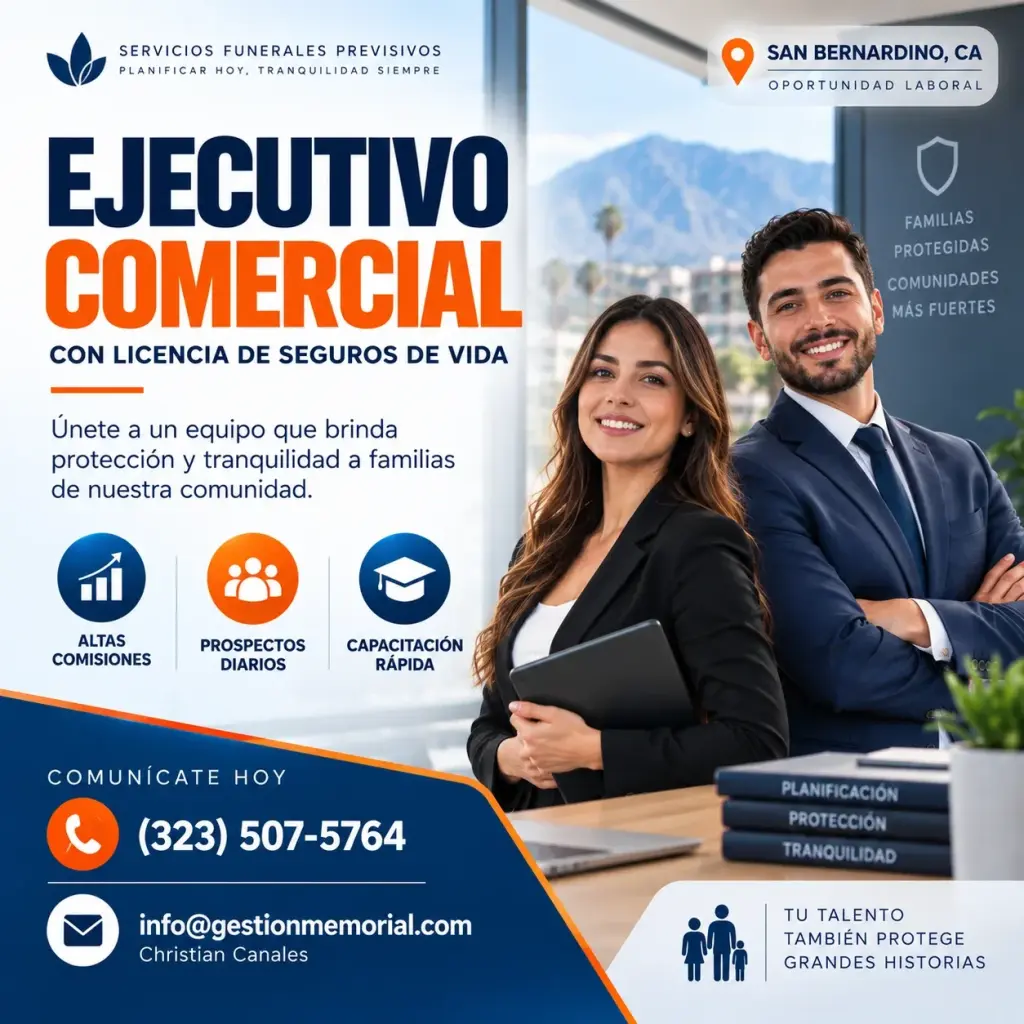 Ejecutivo Comercial con Licencia de Seguros de Vida - San Bernardino