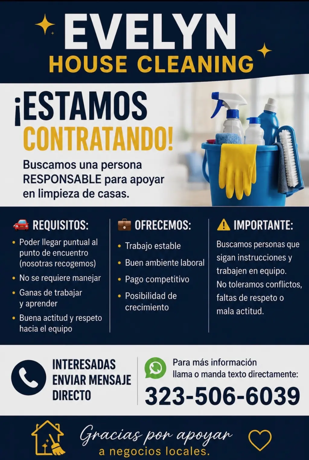 Oportunidad de Trabajo en Limpieza de Casas