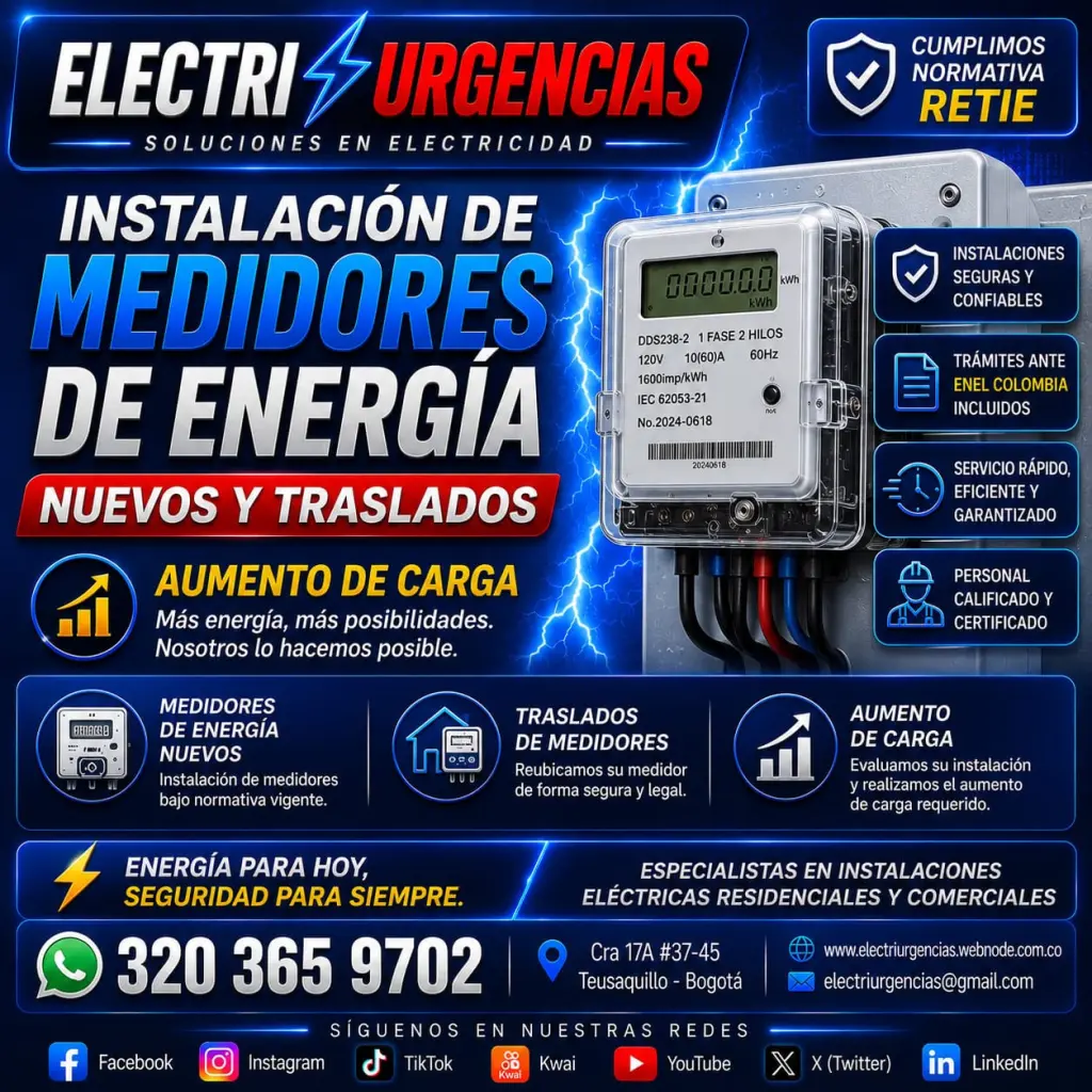 Electricista,Instalación de medidores,aumentos de carga traslados,enel,codensa
