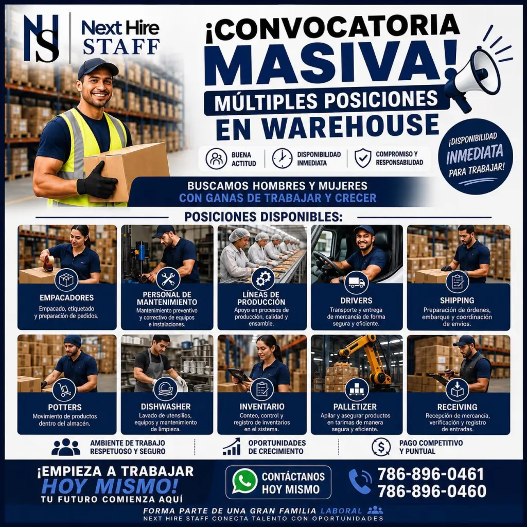 SE BUSCAN HOMBRES Y MUJERES PARA WAREHOUSES
