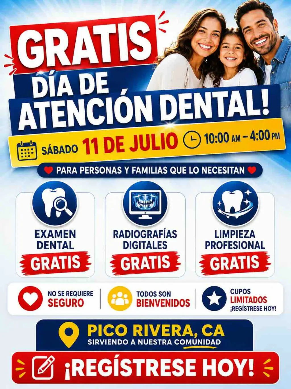🦷 ¡Día de Atención Dental GRATIS en Pico Rivera!