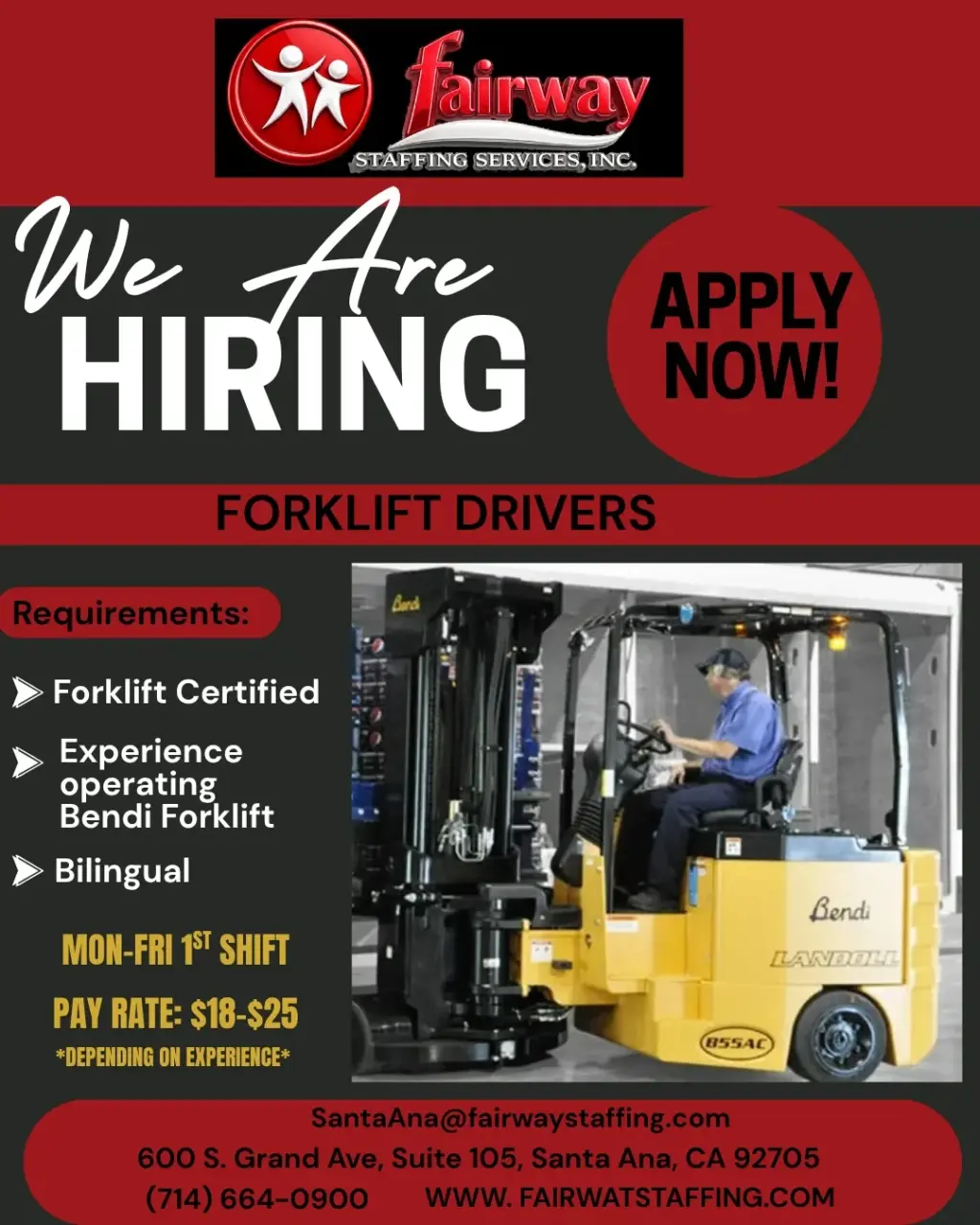 🚨 NOW HIRING: CERTIFIED FORKLIFT DRIVERS! 🚨