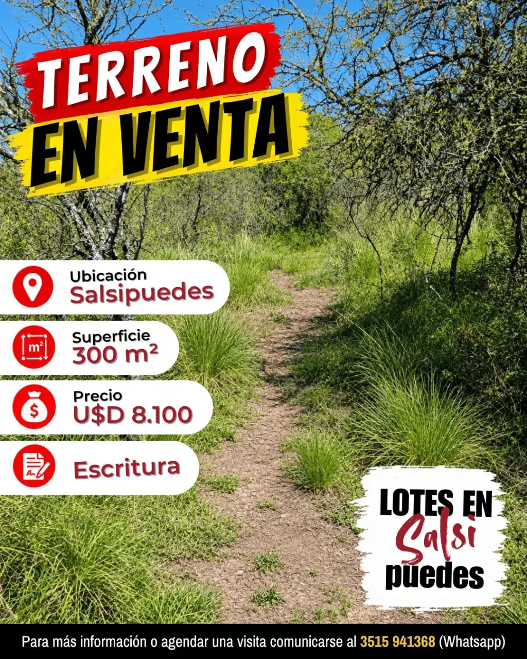 Terreno 343 m² con escritura en Salsipuedes – USD 9.600