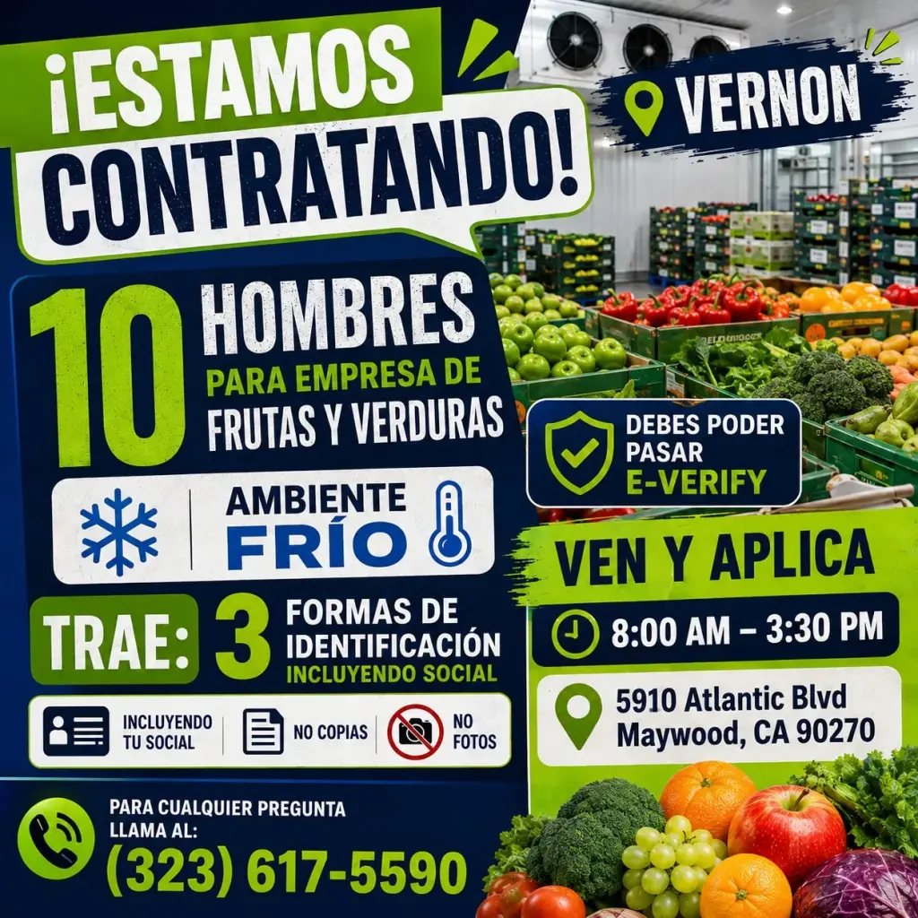 Contratando para Empresa de Frutas y Verduras