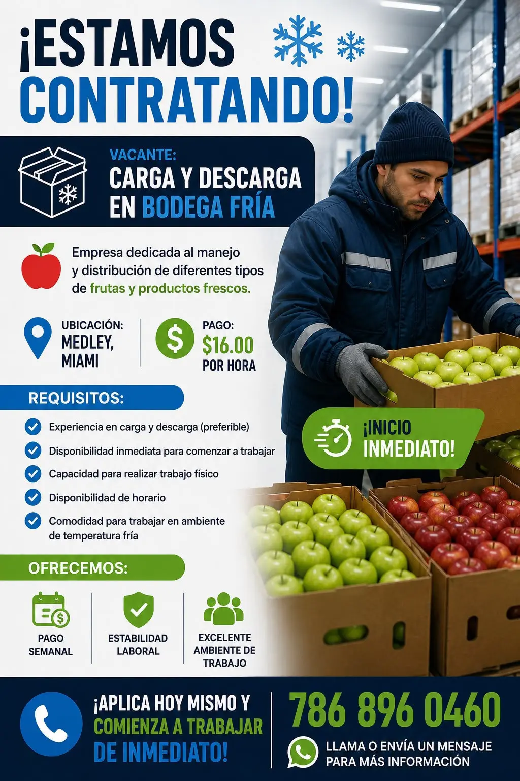 Hombres para Carga y Descarga en Bodega Fría