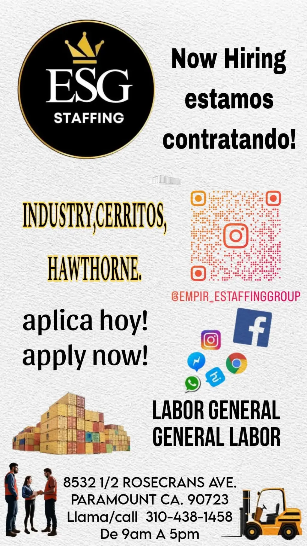IRWINDALE TRABAJO LLAMA HOY!