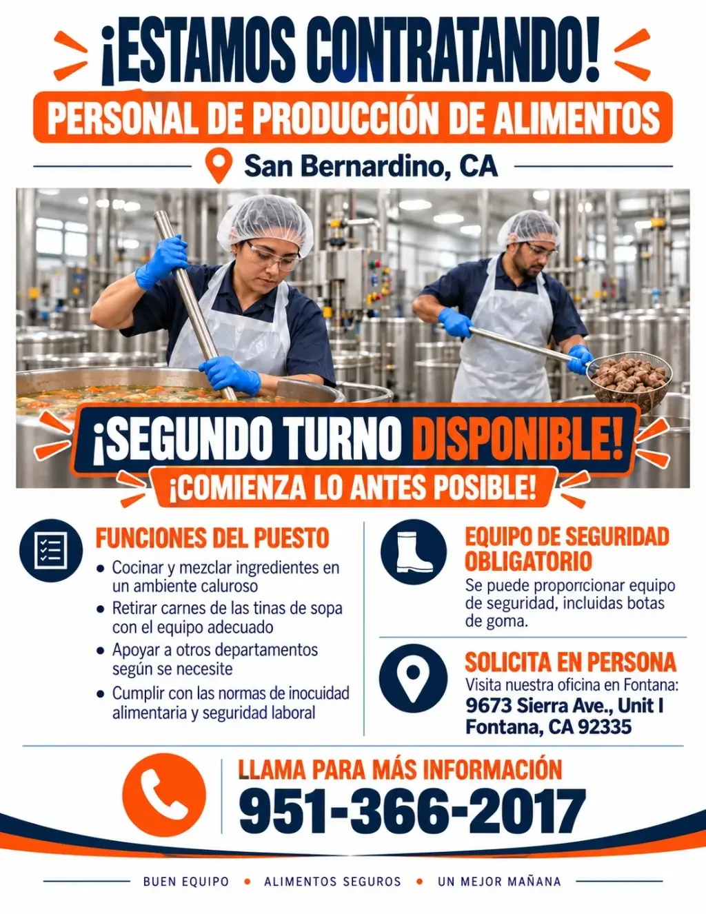 📢 ¡ESTAMOS CONTRATANDO! Personal de Producción de Alimentos