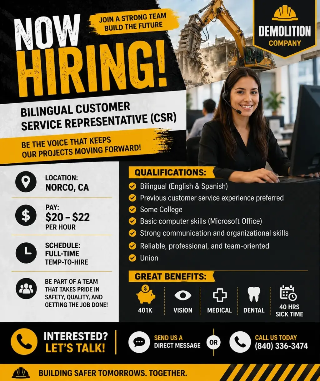 Bilingual Customer Service Representative Position Available