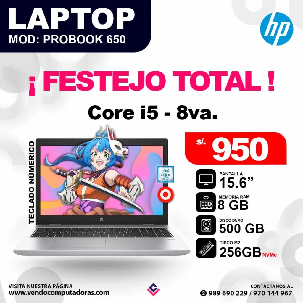 Laptop HP core i5 - 8va. / PROBOOK 650 G4