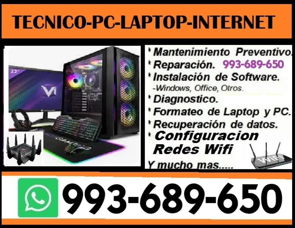 TECNICO INTERNET PC LAPTOP CAMARAS WIFI REPETIDORES CABLEADOS