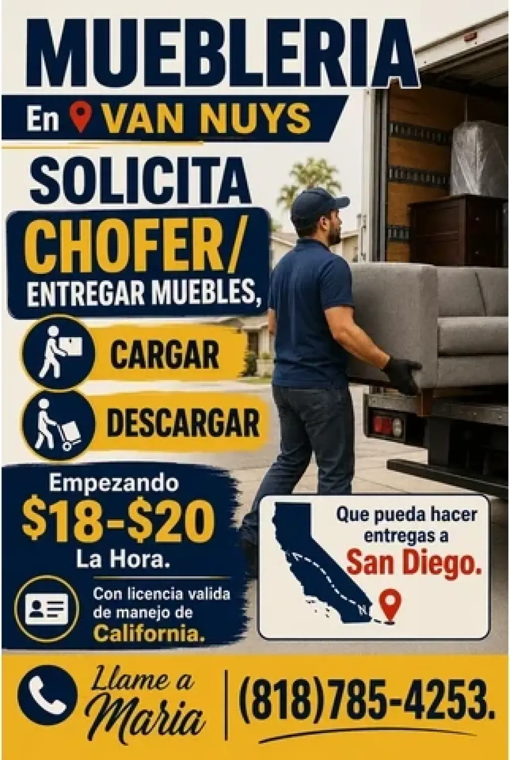 MUEBLERIA Chofer en📍VAN NUYS